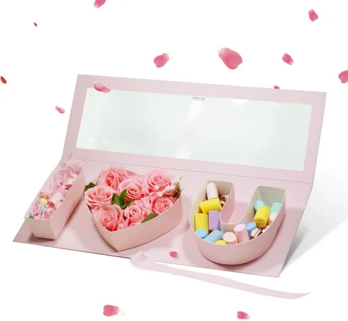 Vista 4 de Geoto Paquete de 6 cajas de regalo rellenables en forma de letra de 17.3 x 6 x 2 pulgadas, color rosa/rojo/blanco, caja de regalo con texto en Rosa
