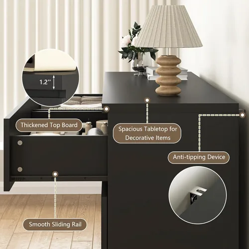 Vista 6 de Cómoda negra de 6 cajones para dormitorio, cómoda de cajones profundos moderna con diseño sin tirador, cómoda de almacenamiento con cajones, mueble