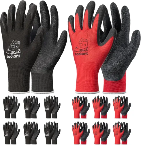 Vista 11 de toolant Guantes de trabajo de látex arrugado a granel, guantes de seguridad con revestimiento de goma para hombres y mujeres, 12 pares para Negro