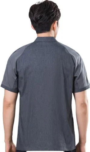 Vista 2 de Abrigos de chef unisex de manga corta, uniforme de chef de trabajo, con bolsillo, chaqueta de cocina con cierre de botón