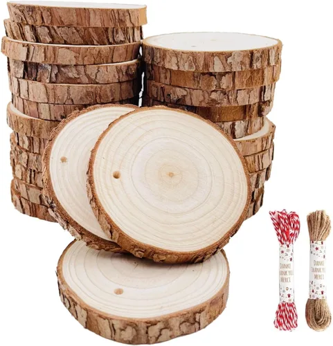 Vista 9 de Juego de 20 piezas de posavasos de madera natural sin terminar, juego de posavasos de madera de 3.5 a 4 pulgadas, kit de madera preperforado