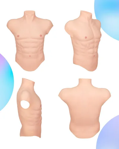 Vista 6 de Body de silicona con pecho muscular realista para hombre para cosplay, accesorios de Halloween