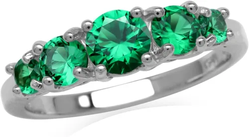 Vista 7 de Silvershake Anillo de plata de ley 925 chapada en oro blanco o amarillo con piedra natal de 5 piedras para mujer Azul zafiro creado