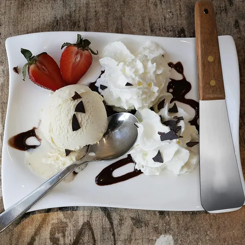 Vista 6 de Patelai 2 piezas de pala de helado de acero inoxidable con mango de madera, pala de mantequilla para postre, pala de metal plano para comedor