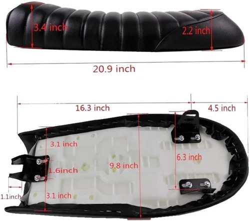 Vista 2 de Sillín universal plano Brat Vintage para motocicleta, asiento de estilo Cafe Racer para CB Yamaha XJ (Negro)