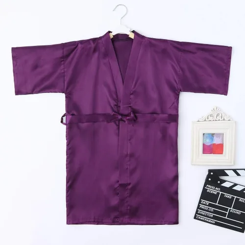 Vista 4 de Bata de satén de seda, kimono, ropa de dormir para bebés y niñas, bata de baño sólida, abrigos de invierno para niños pequeños