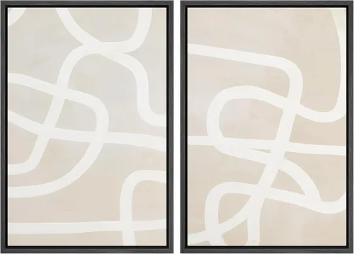 Vista 103 de Ashbrook - Set de arte de pared en lienzo enmarcado, tonos orgánicos de la tierra en beige y marrón con ilustraciones de trazos circulares, arte