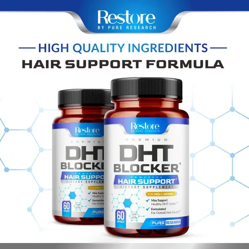 Vista 6 de DHT Blocker Suplemento de apoyo para el crecimiento del cabello, palma enana americana + vitaminas para el cabello para mujeres y hombres, apoya