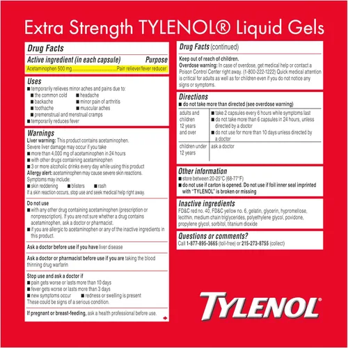 Vista 12 de Tylenol Geles líquidos extra fuertes, alivio del dolor rápido, fuerte, reductor de fiebre para adultos con 500 mg de acetaminofeno, cápsulas de gel