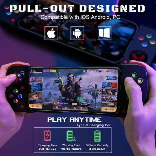 Vista 2 de Megadream Controlador de juego móvil Gamepad para iPhone iOS Android PC funciona con iPhone 161514131211, iPad, Samsung Galaxy, TCL, tableta, Call