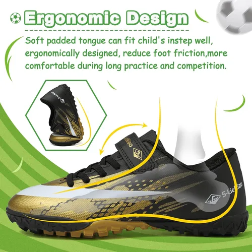 Vista 3 de CBUSTER Zapatos de fútbol para niños y niñas, zapatos deportivos para interiores y exteriores