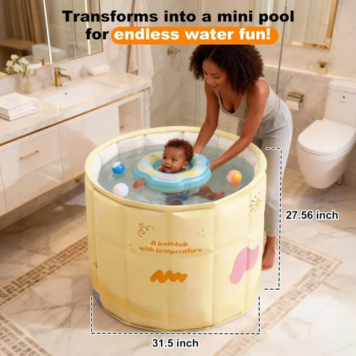 Vista 2 de Bañera portátil para niños de 27.5 x 31.5 pulgadas, plegable, sin instalación, bañera de hielo para cabina de ducha, baño caliente, bañera de pie