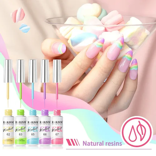 Vista 4 de RARJSM Arte de uñas en gel con líneas, conjunto de pintura de gel de colección de algodón de azúcar, pintura con alambre y dibujo de gel para diseño