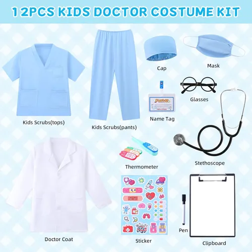 Vista 6 de Doctor Costume for Kids-12pcs Kids Dress Up Set,Career Day Halloween,Doctor Pretend Play Kit age 3-12 Boy Girl