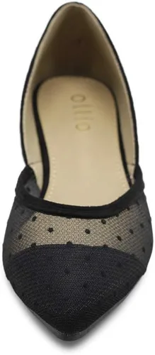 Vista 3 de Ollio Zapatos de mujer de gamuza sintética, diseño floral, malla de encaje, transpirables, punta puntiaguda, zapatos planos de ballet F90