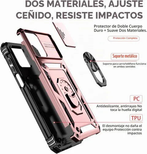 Vista 3 de Funda para Redmi Note 12, Poco X5 5G con protector de pantalla de vidrio templado y cubierta de cámara deslizante, anillo magnético soporte de Oro