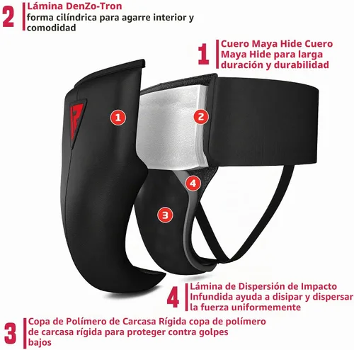 Vista 4 de RDX Protector de ingle para boxeo, Muay Thai, Kickboxing y entrenamiento de MMA, equipo de cuero Maya Hide Abdo para artes marciales, protector Negro