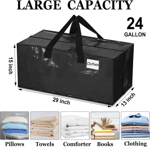 Vista 3 de 4 Piezas Bolsas de Mudanza Grandes con Cremallera y Asas Bolsas de Lona Tipo Duffle Plegables de Almacenamiento Extra Resistentes Extra Grandes