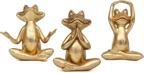 Vista 11 de Suoedd Juego de 3 figuras de rana negra para decoración de yoga, estatuas de yoga de rana para sala de estar moderna, mesa, oficina, estantería