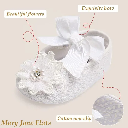 Vista 3 de QWZban Zapatos deportivos de princesa con suela suave y lazo para bebé y niña, zapatos planos Mary Jane, para recién nacidos, ligeros, para bebés