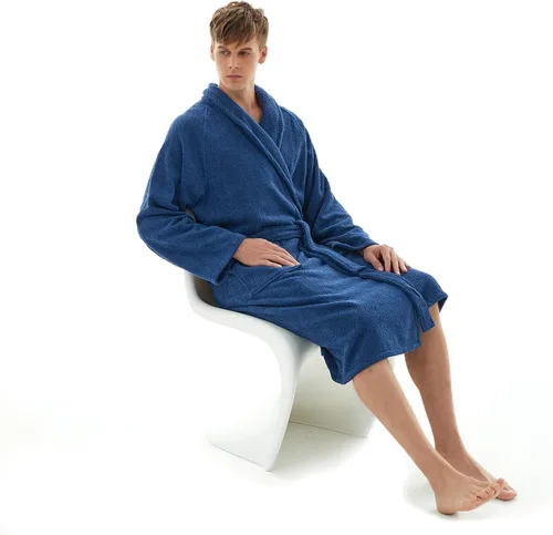 Vista 3 de Ghui - Bata de baño de rizo para hombre, 100% algodón con cuello de chal