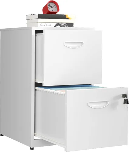 Vista 13 de Archivador móvil de 2 cajones con cerradura, archivadores de metal con ruedas, gabinete de almacenamiento enrollable negro, archivador vertical