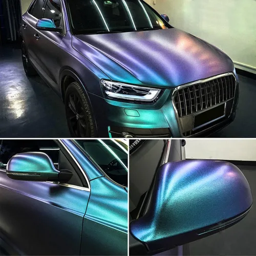 Vista 10 de Vinilo Adhesivo Camaleón Morado Galaxia Mate a Azul Claro con Brillo, Rollo de Vinilo Autoadhesivo para Automóvil con Cambio de Color, 11.8'' x