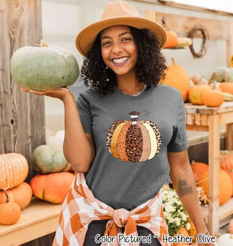 Vista 2 de Camisas de calabaza para mujer, camiseta de calabaza a cuadros de búfalo para mujer, camisetas casuales de manga corta con gráficos divertidos
