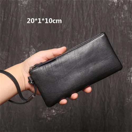 Vista 2 de Bolso de mano de cuero para hombre, bolso de mano de gran capacidad con cremallera larga, con tarjetero multifunción