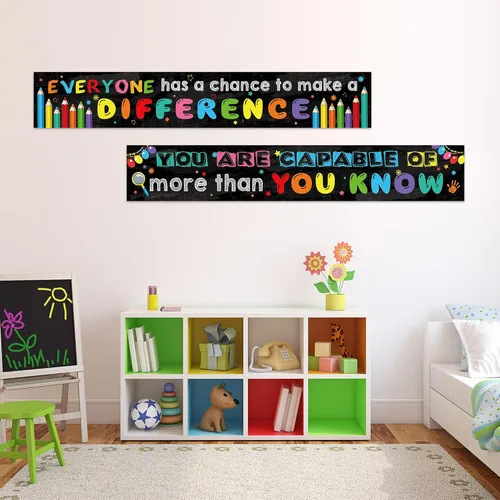 Vista 5 de Paquete de 2 carteles motivacionales para el aula, 9.5 x 61 pulgadas, cartel de mentalidad de crecimiento positivo e inspirador para preescolar