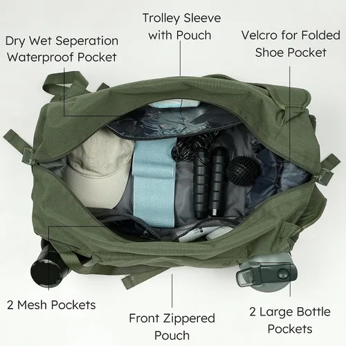 Vista 6 de Bolsa de gimnasio para hombre con compartimento para zapatos y bolsillo húmedo, bolsa de lona convertible y mochila de gimnasio, bolsas deportivas