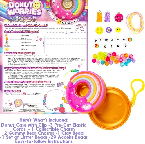 Vista 4 de Donut Worries Make & Create Positivity Jewelry, kits de cuentas coleccionables 2 en 1, joyas significativas para niñas adolescentes, haz tu propio