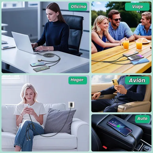 Vista 6 de Travel Vacation Essentials Cable de Carga Múltiple USB C, Paquete de 2 Cables de Carga 3 en 1 de Nailon de 4 Pies para Múltiples Dispositivos