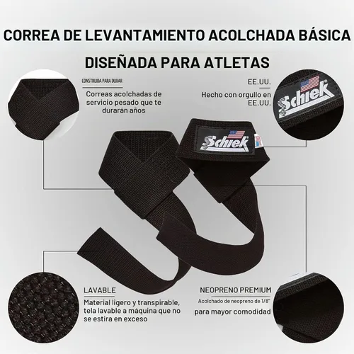 Vista 3 de Schiek Sports Model 1000-BPS Basic 20" Correas de elevación acolchadas - Negro