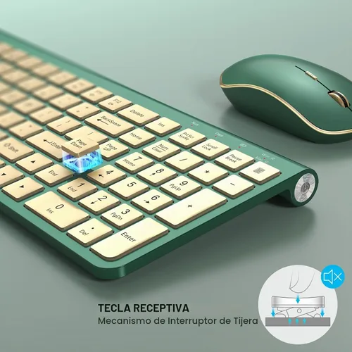 Vista 4 de Combo de teclado y mouse inalámbricos JOYACCESS, teclado de mecanógrafo ergonómico de 2.4G con receptor Type-C y inclinación ajustable