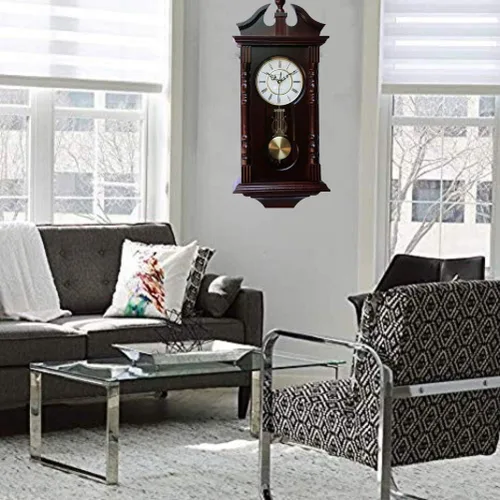 Vista 2 de reloj abuelo de madera con melodía con péndulo de madera tradicional perfecto para regalar melodía de Westminster suena a cada hora Nogal