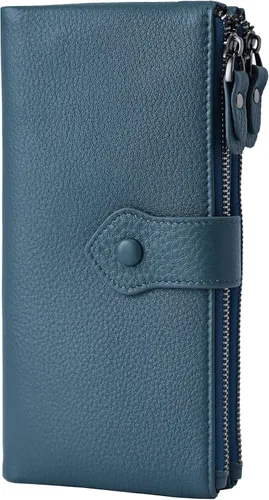 Vista 11 de Bveyzi - Cartera de cuero suave para mujer con bloqueo RFID, billetera plegable con doble cierre, porta-tarjetas para damas Soft, RFID Blocking