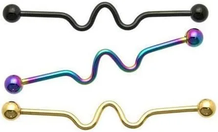 Vista 4 de Oasis Plus Anillo de perforación industrial de 14G con forma de arco iris, barra de proyecto, cartílago, 1.969 in, Acero inoxidable, acero