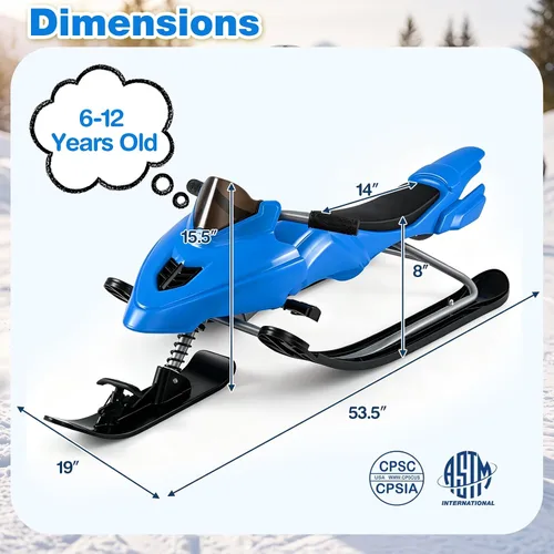 Vista 7 de Goplus Trineo Snow Racer con frenos, mango de dirección, cuerdas de Azul