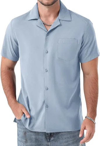 Vista 19 de ZEROYAA Camisas de manga corta con botones y ajuste regular para hombre Rojo llama