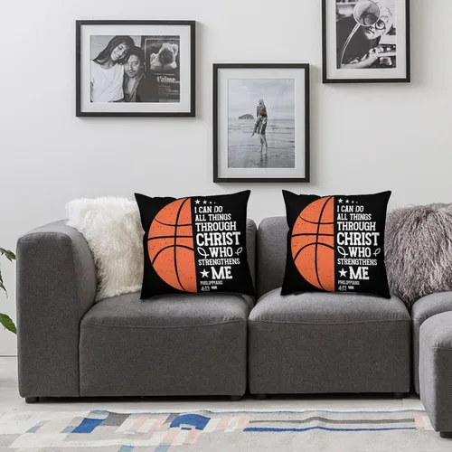 Vista 3 de Juego de 2 fundas de almohada de baloncesto para niños y adolescentes, funda de cojín con estampado de temática deportiva para sofá, sala de estar