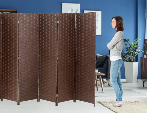 Vista 8 de Divisor de habitación de madera de 4 paneles de 6 pies de alto, divisor de pared de privacidad plegable de madera, pantalla de división portátil