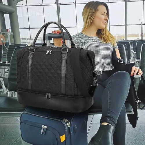 Vista 2 de CAMTOP - Bolsa de viaje de fin de semana para mujer, bolsa de lona con espacio para laptop de15.6 pulgadas