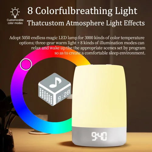 Vista 3 de Máquina de ruido blanco para dormir de bebé con luz nocturna, máquina de ruido blanco para niños y adultos, 32 sonidos relajantes, reloj despertador