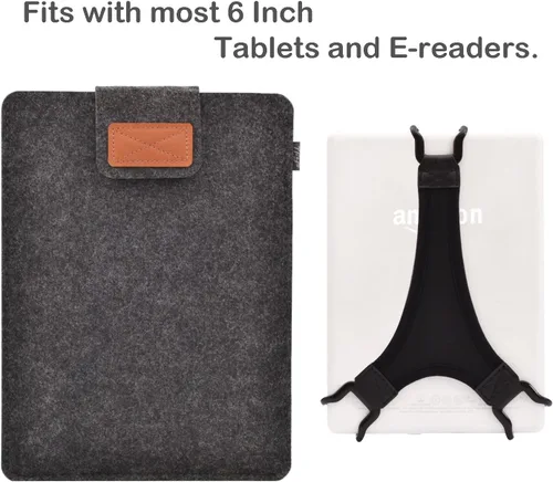 Vista 2 de TFY Bolsa protectora de transporte (gris oscuro), además de soporte para correa de mano para tabletas y lectores electrónicos de 6 pulgadas