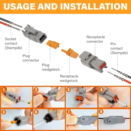 Vista 3 de Deutsch DTM - Conectores de 2 pines, 6 juegos, conectores de cable eléctrico impermeables con contactos estampados y enchufe de sello para camiones