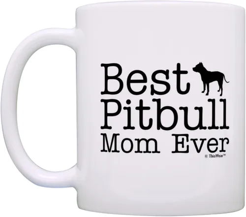 Vista 3 de Taza de café de cerámica con diseño de perro con texto en inglés «Best Pitbull Mom Ever», color blanco 11oz Mom - Blanco