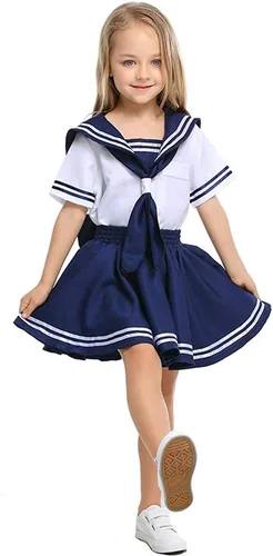 Vista 3 de Disfraz de luna marinera para niñas, uniforme escolar japonés Kawaii para cosplay, traje azul marino