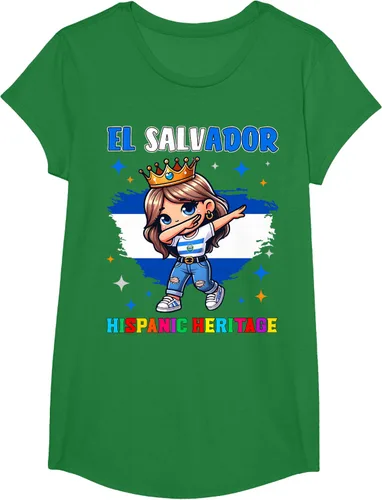 Vista 40 de Camiseta infantil El Salvador Dabbing Girl Hispanic Heritage Celebration, Negro
