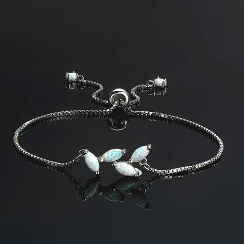 Vista 2 de Sterling Silver Opal Bracelet for Women, Dainty Opal Link Bracelet October Birthstone Jewelry Gifts for Her Birthday Anniversary Christmas